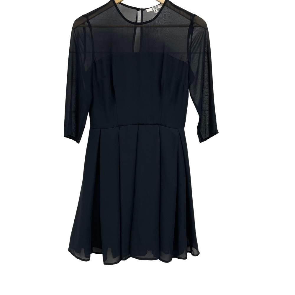BB Dakota Black Sheer Mini Dress Open Back 3/4 Sleeve A‎ Line Size 4
